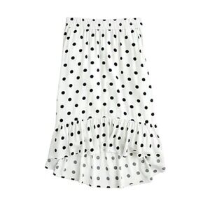 J.Crew Womens Polka Dot Ruffle Hem High-Low Midi Skirt White Black Size M